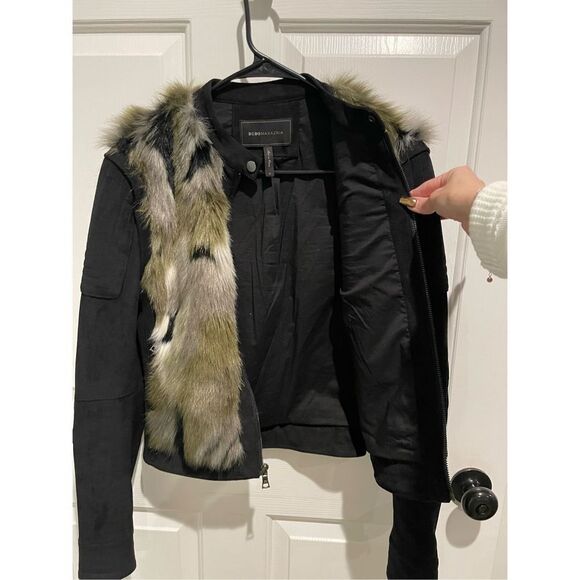NWOT BCBGMAXAZRIA Faux Fur Dimitri Jacket in Dark Fatigue Combo - Picture 11 of 14